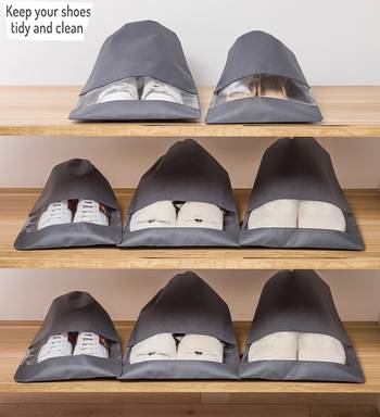 atorakushon   Fabric Shoe Cover Travelling Storage Bag Footwear Wardrobe Organizer Pouch Pack of 24 (Grey) 3