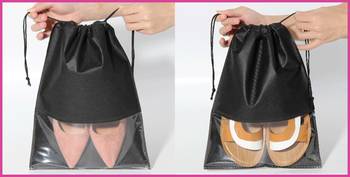 atorakushon   Fabric Shoe Cover Travelling Storage Bag Footwear Wardrobe Organizer Pouch Pack of 6 (black) 2