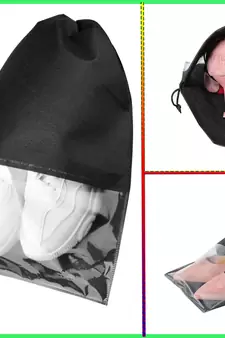 atorakushon   Fabric Shoe Cover Travelling Storage Bag Footwear Wardrobe Organizer Pouch Pack of 6 (black)