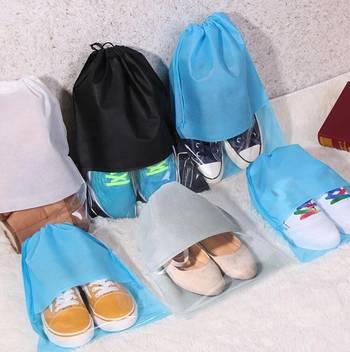 atorakushon   Fabric Shoe Cover Travelling Storage Bag Footwear Wardrobe Organizer Pouch Pack of 6 (black) 5