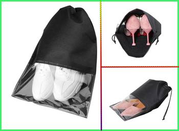 atorakushon   Fabric Shoe Cover Travelling Storage Bag Footwear Wardrobe Organizer Pouch Pack of 12 (black) 3