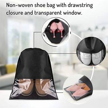 atorakushon   Fabric Shoe Cover Travelling Storage Bag Footwear Wardrobe Organizer Pouch Pack of 12 (black) 4