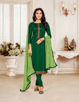 Green embroidered silk cotton salwar 1