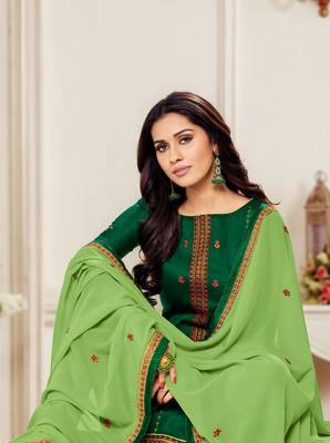 Green embroidered silk cotton salwar 2