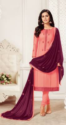 Peach embroidered silk cotton salwar 1