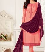 Peach embroidered silk cotton salwar