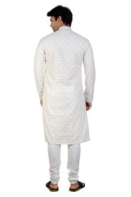 White embroidered georgette kurta-pajama 1