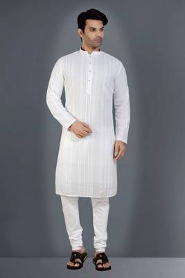White embroidered georgette kurta-pajama 1