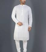 White embroidered georgette kurta-pajama