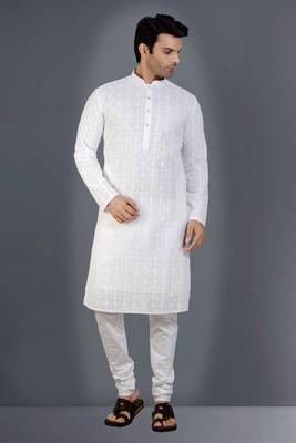White embroidered georgette kurta-pajama 1