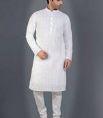 White embroidered georgette kurta-pajama