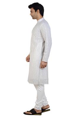 White embroidered georgette kurta-pajama 3
