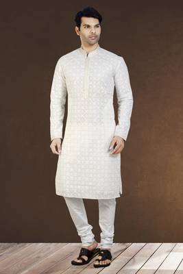 White embroidered georgette kurta-pajama 3
