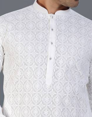 White embroidered georgette kurta-pajama 5