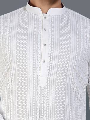 White embroidered georgette kurta-pajama 5