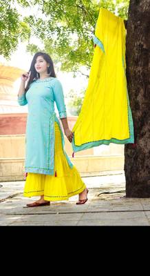 Rayon embroidered ethnic kurti sharara with dupatta 1