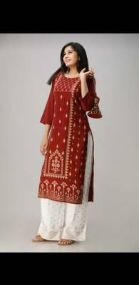 Rayon gold printed ethnic kurti with plazo 1