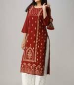 Rayon gold printed ethnic kurti with plazo