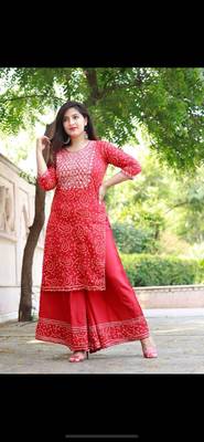Rayon embroidered ethnic kurti with plazo skirt 1