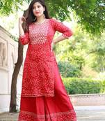 Rayon embroidered ethnic kurti with plazo skirt