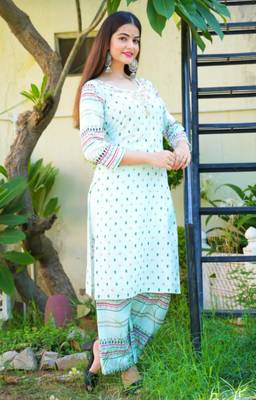 Rayon embroidered ethnic kurti with plazo  1