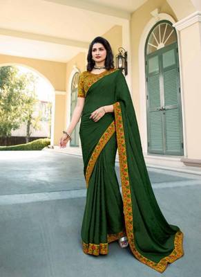 Mehendi embroidered silk saree with blouse 2