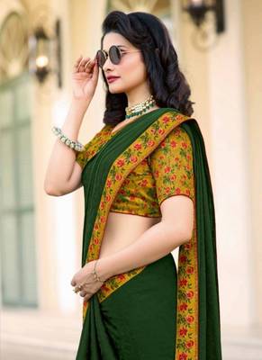 Mehendi embroidered silk saree with blouse 3