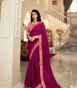 Rani pink embroidered silk saree with blouse