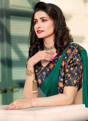 Dark sea green embroidered silk saree with blouse 3
