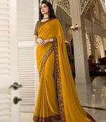 Mustard embroidered silk saree with blouse