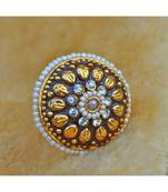 Ethnic Polki Finger Ring with Red Enamel and Pearls