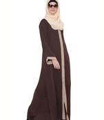 Maria  Front Open Abaya In Nida Satin  Brown & Beige