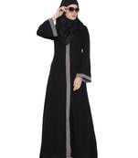 Maria  Front Open Abaya In Nida Satin  Black & Grey