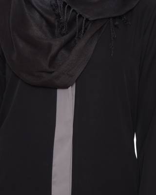 Maria  Front Open Abaya In Nida Satin  Black & Grey 5