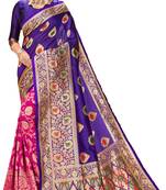 New Stylish Blue & Pink Color Banarasi Half & Half Cotton Silk Saree