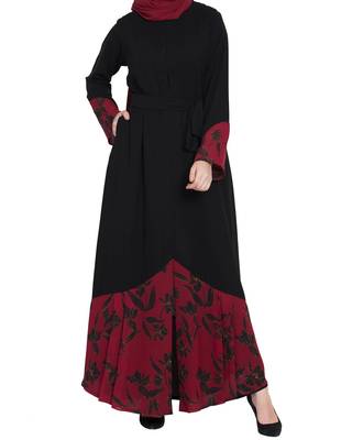 Front Open-Dress With Printed Georgette Panel-Not An Abaya 1