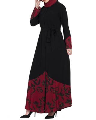 Front Open-Dress With Printed Georgette Panel-Not An Abaya 3