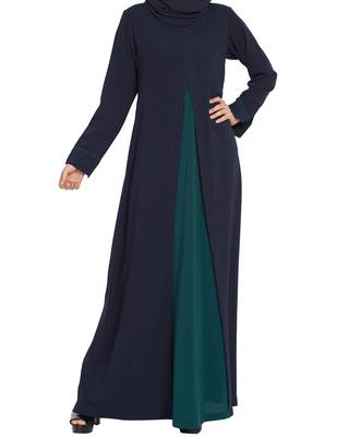 Whimsical Dress Abaya in Dual Color with Zipper-Navy Blue-Green 1