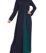 Whimsical Dress Abaya in Dual Color with Zipper-Navy Blue-Green