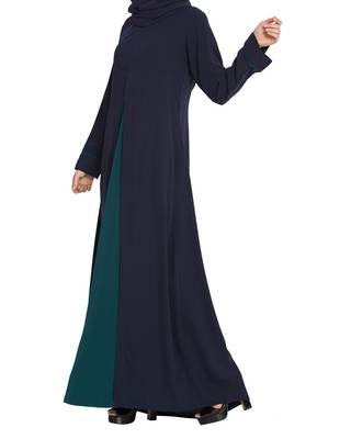 Whimsical Dress Abaya in Dual Color with Zipper-Navy Blue-Green 2