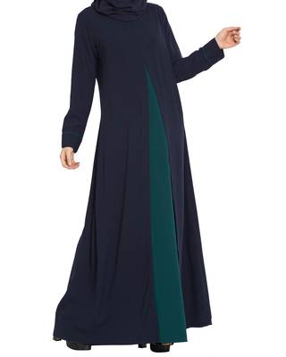 Whimsical Dress Abaya in Dual Color with Zipper-Navy Blue-Green 3