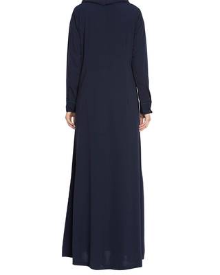 Whimsical Dress Abaya in Dual Color with Zipper-Navy Blue-Green 4