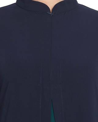 Whimsical Dress Abaya in Dual Color with Zipper-Navy Blue-Green 5