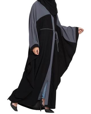 Dual Color Front Open Kaftan With Belt-Not An Abaya 3