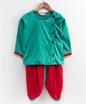 Front Open Full Sleeve Infant Dhoti Kurta-Green 1