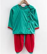 Front Open Full Sleeve Infant Dhoti Kurta-Green