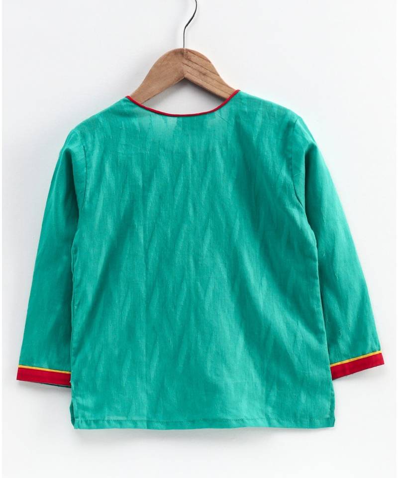 Front Open Full Sleeve Infant Dhoti Kurta-Green