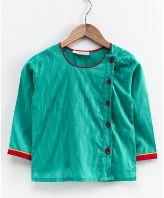 Front Open Full Sleeve Infant Dhoti Kurta-Green 4