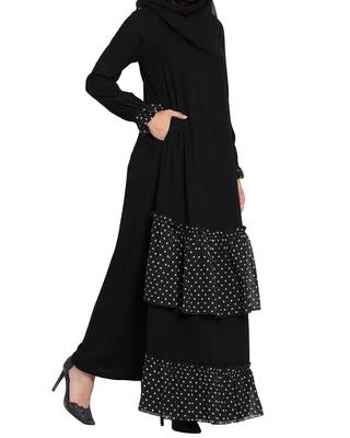 Black Dress with Contrast Polka Layers-Not An Abaya 3