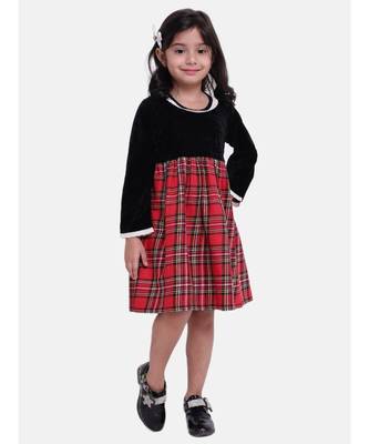 Velvet Twill Full Sleeve Dress For Baby Girl-Black 1